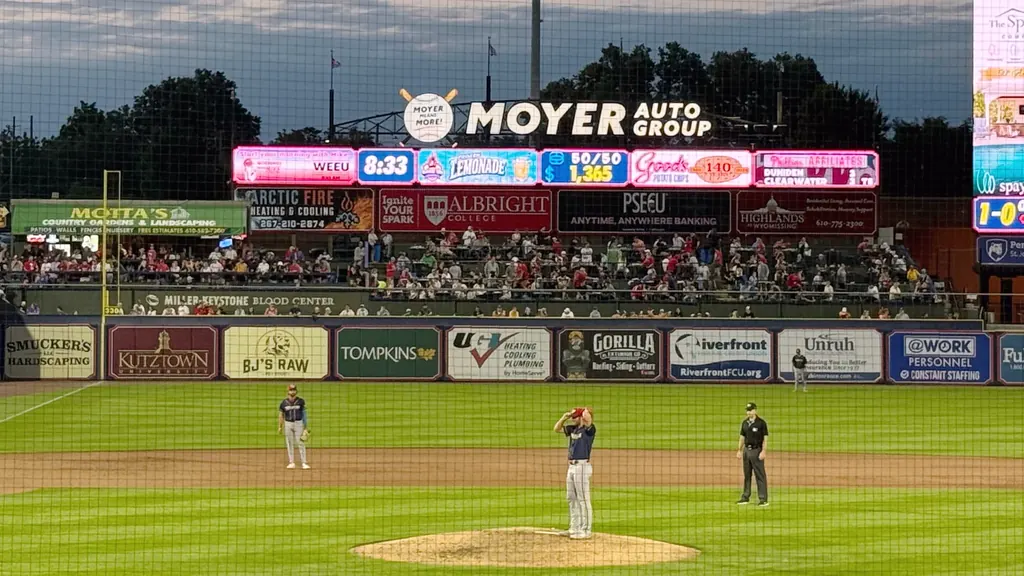 Moyer Auto Group’s outfield sign at the Reading Fightin Phils ballpark